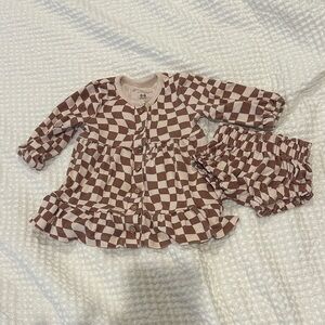 Baby Brown Checkered Dress Set - 100% cotton